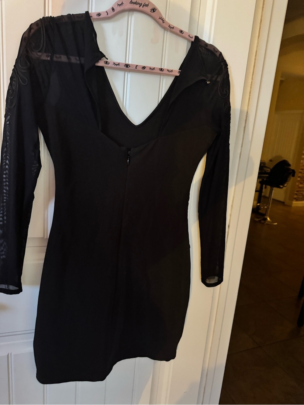 Guess Black Long-Sleeve Sheer-Panel Bodycon Dress